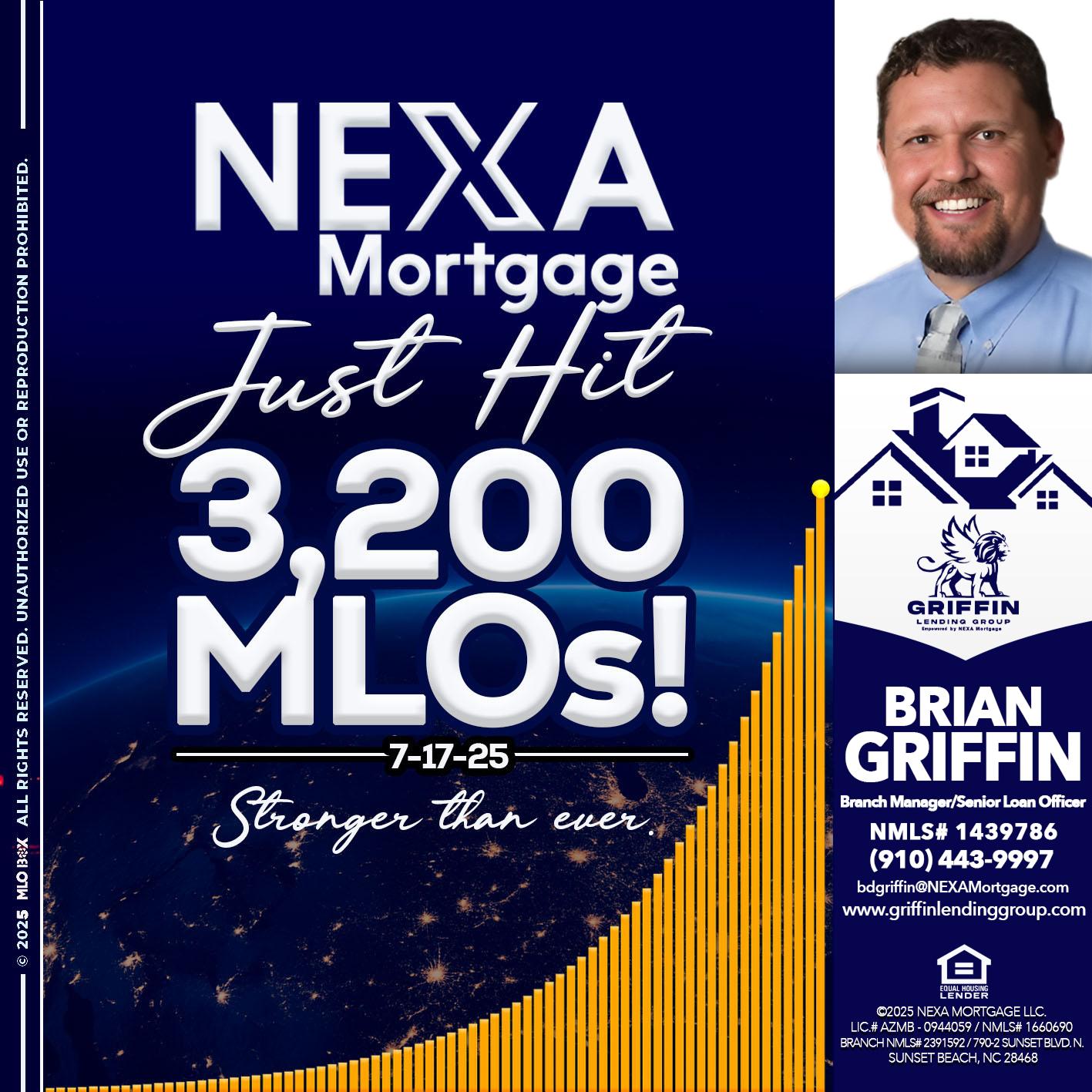 JUST HIT 3,200 MLOs - Brian Griffin -Senior Mortgage Consultant