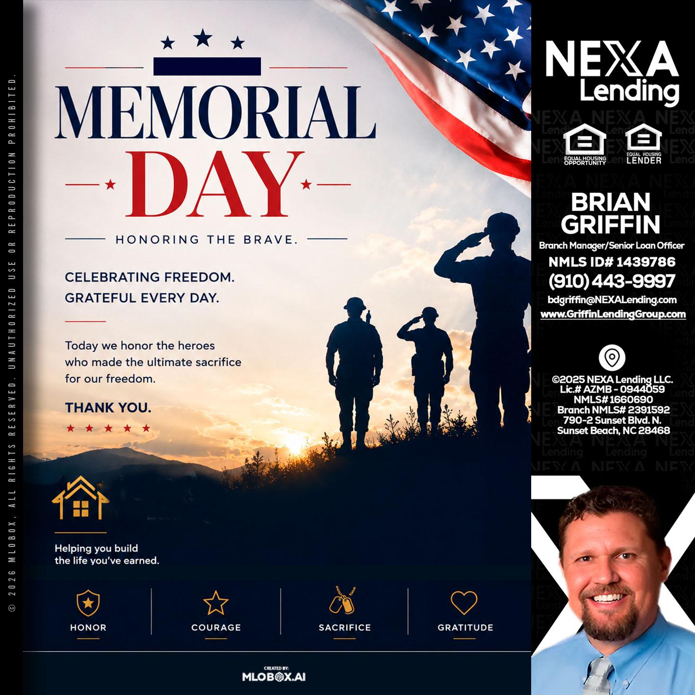 MEMORIAL DAY - Brian Griffin -Mortgage Broker