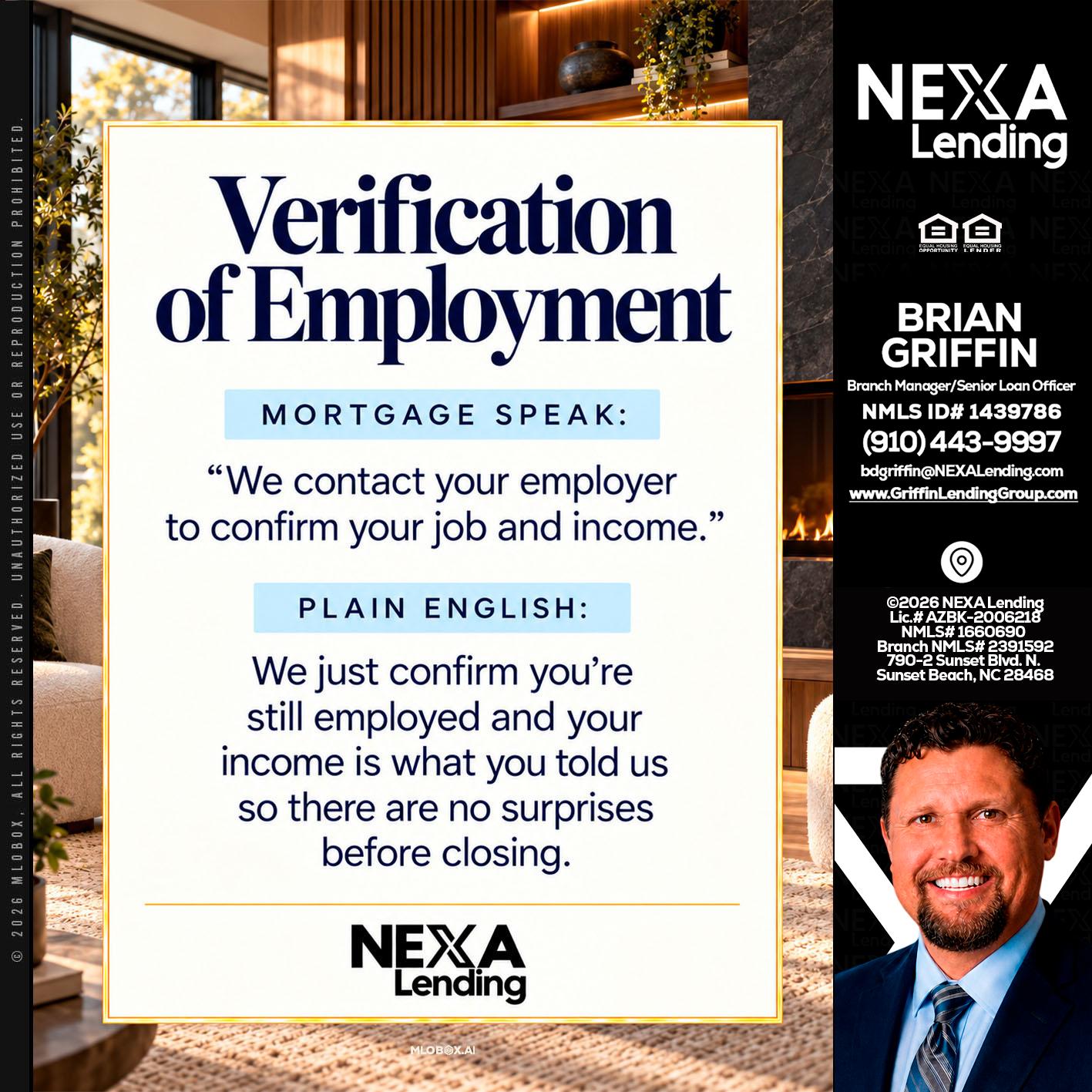 VERIFICATION OF EMPLOYMENT - Brian Griffin -Mortgage Broker
